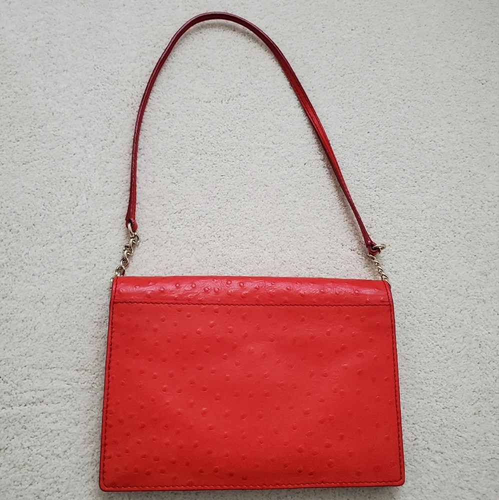 Kate Spade Portola Valley Ostrich Embossed Leather Shoulder Bag in Spice Red